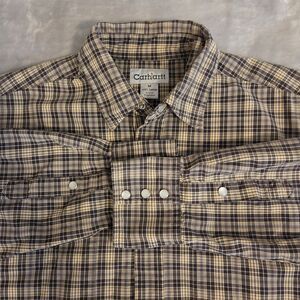 Carhartt Plaid Pearl Snap Long Sleeve Western Work Shirt Men's Medium